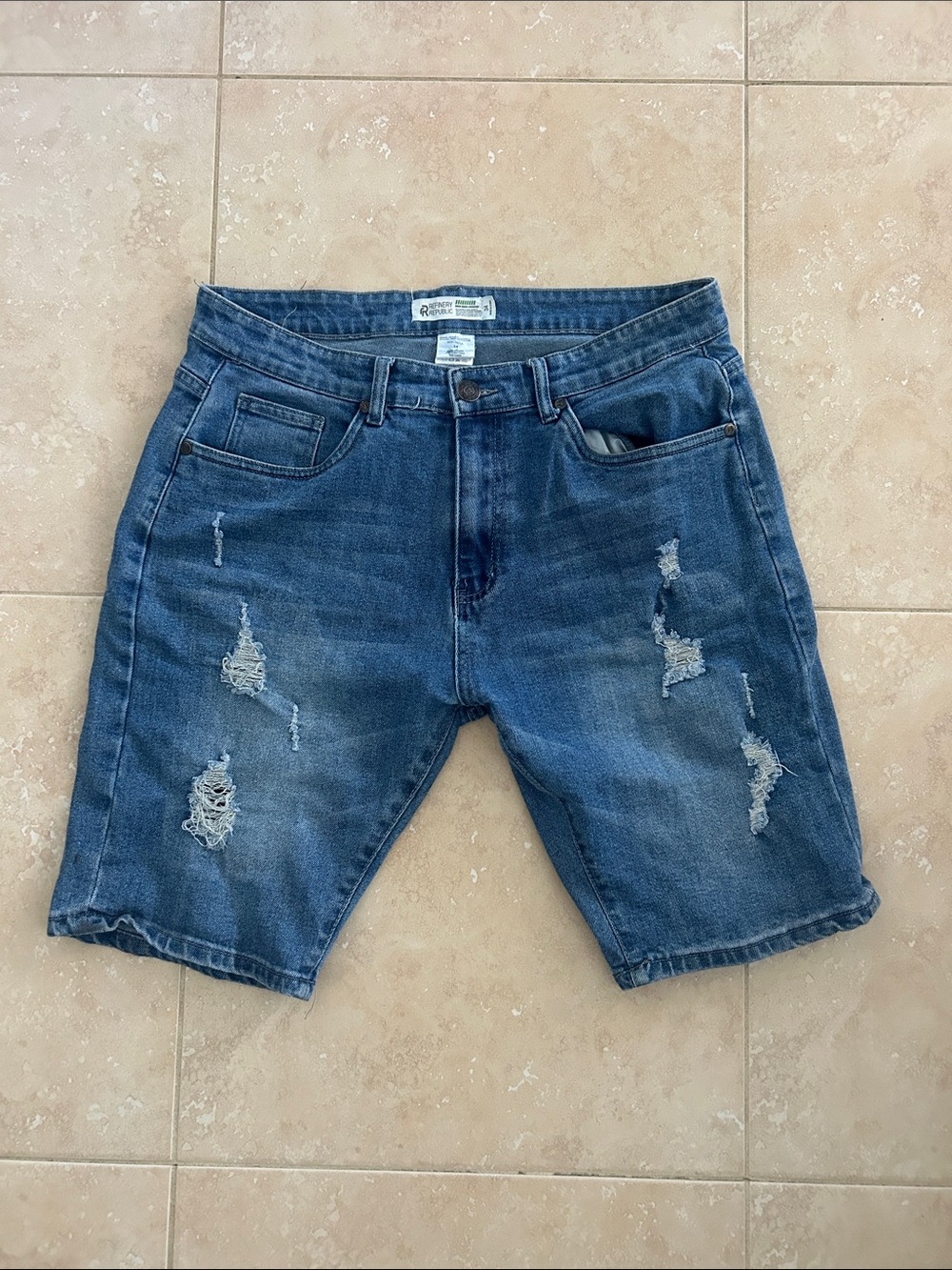 Men's Distressed Dark Blue Denim Jean Shorts